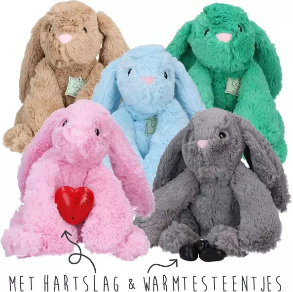 Hartslag hondenknuffel - Cozy Dog - groen, roze, blauw, grijs en bruin