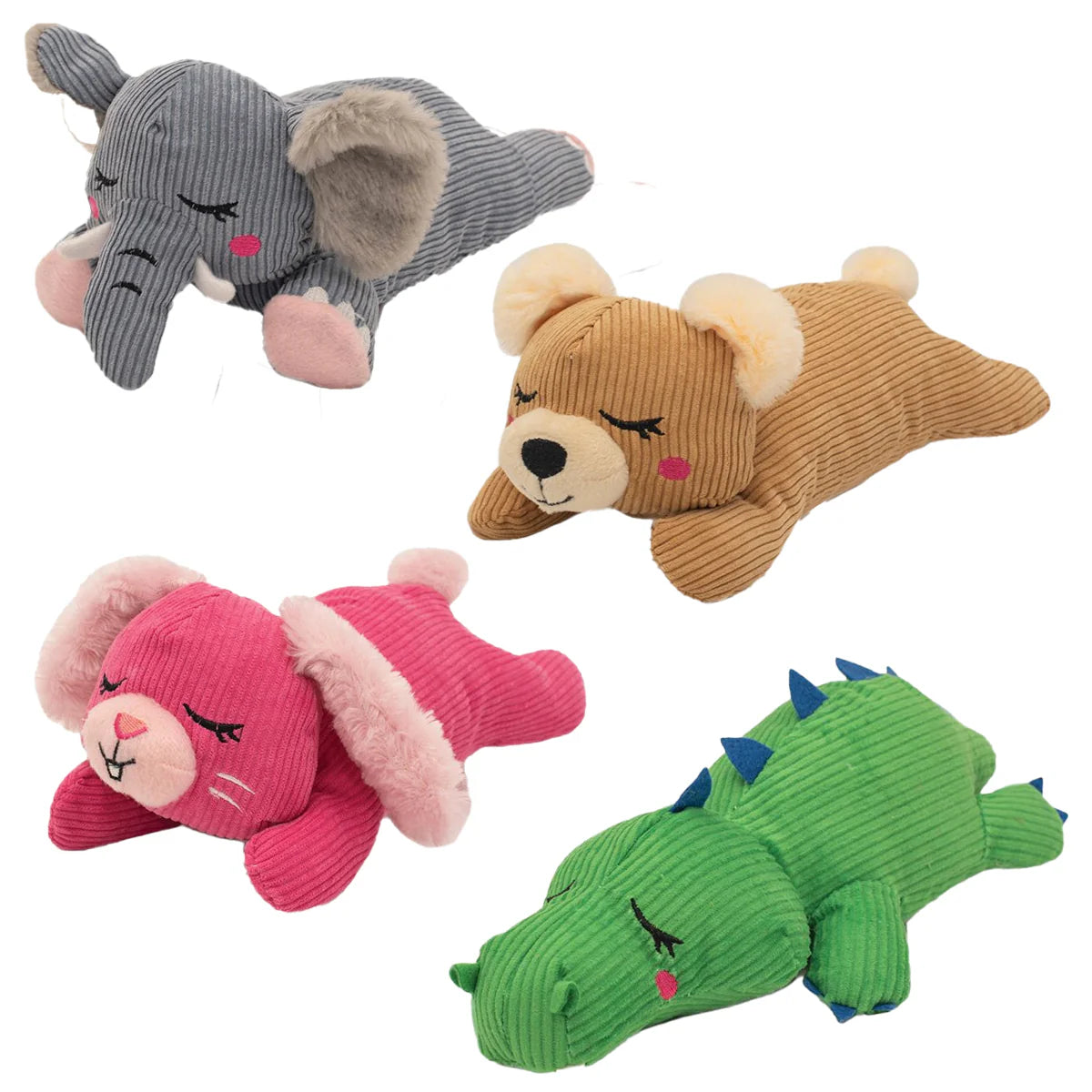 Stil hondenspeelgoed - Snooziez with Shhhqueaker – Zippy Paws - krokodil, beer, olifant en konijn