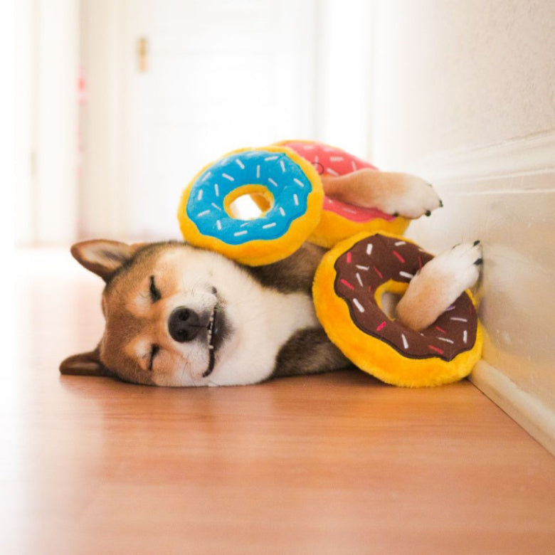 Hondenspeelgoed Donut - Zippy Paws - Roze, blauw, chocolade en regenboog